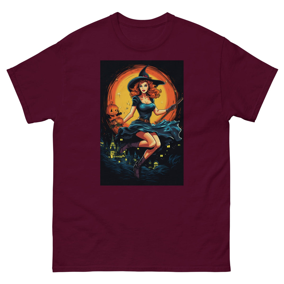 Maroon / S Witch in Flight Halloween Men's T-Shirt