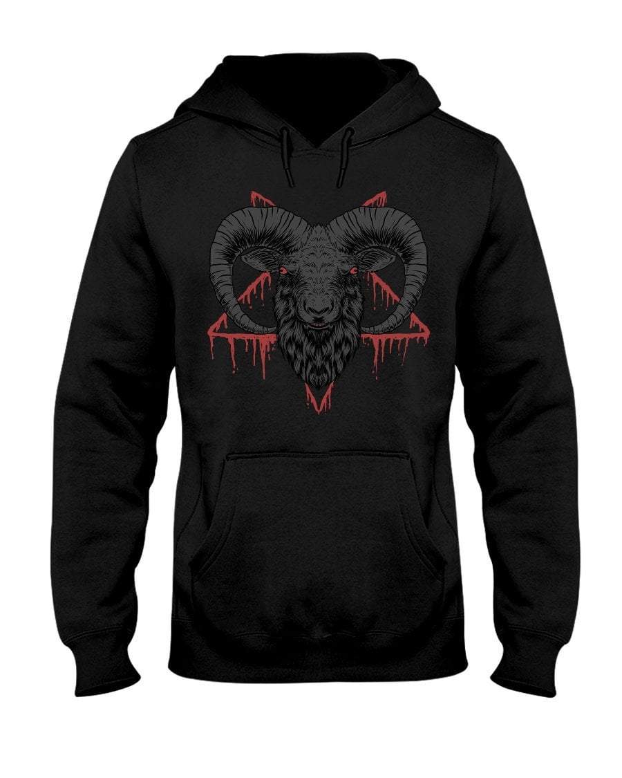 Sweatshirts Black / S Baphomet Goat Head Bloody Pentagram Pullover Hoodie