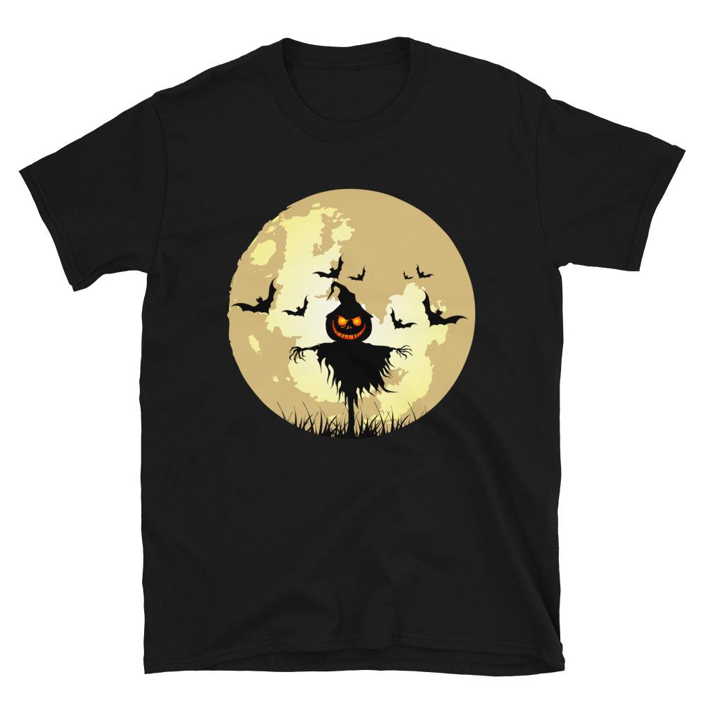 Black / S Full Moon Scarecrow Halloween Horror T-Shirt
