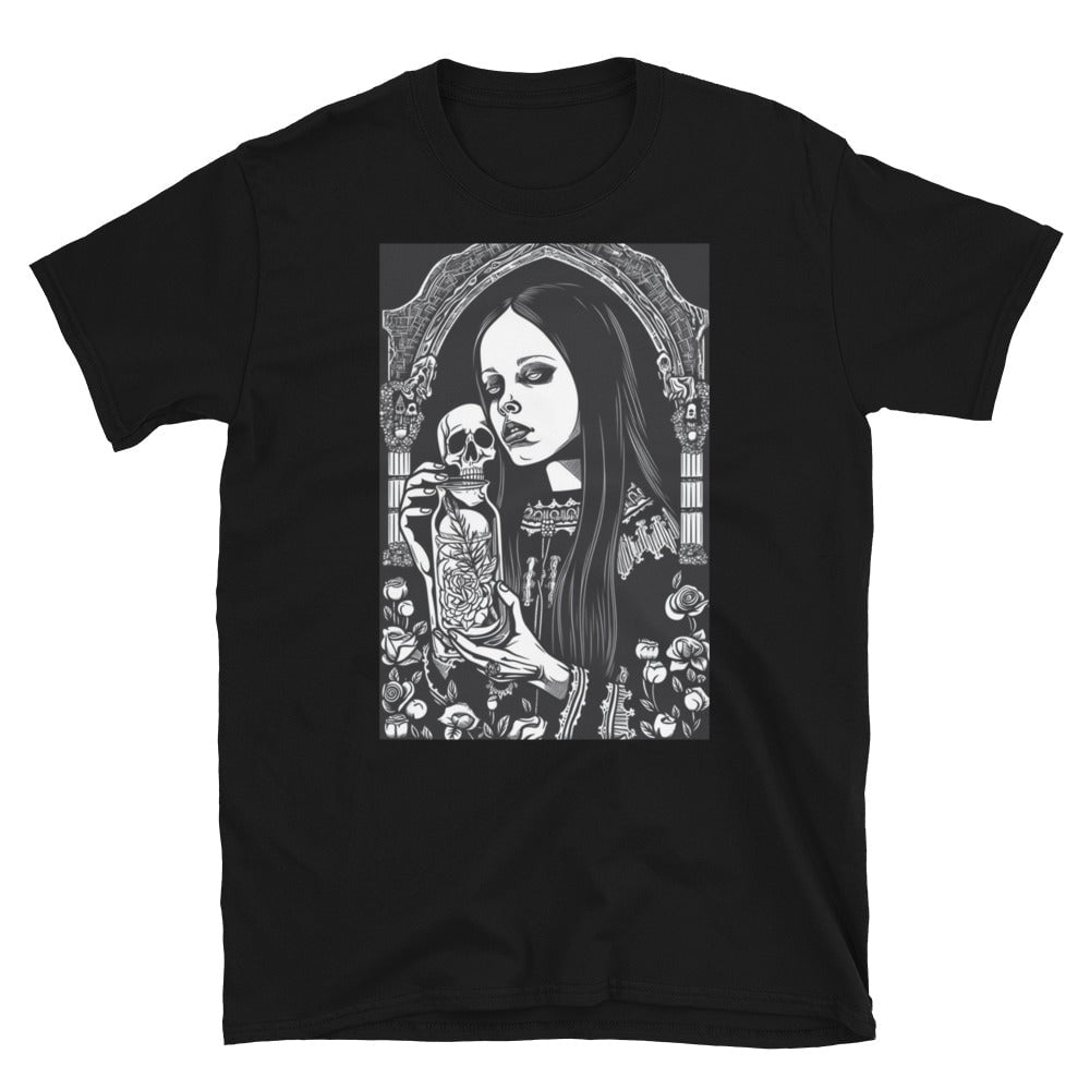 Black / S Gothic Skulls and Roses Slim Fit T-Shirt