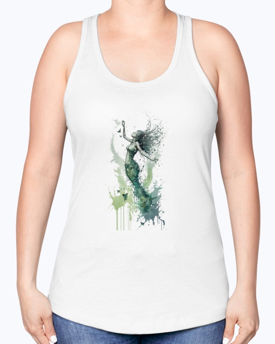 Shirts Solid White Triblend / XS Mermaid Watercolor Splash Women's Racerback Tank Top