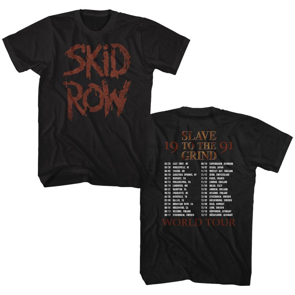 Shirt Skid Row Slave to the Grind 91 World Tour Black Slim Fit T-Shirt