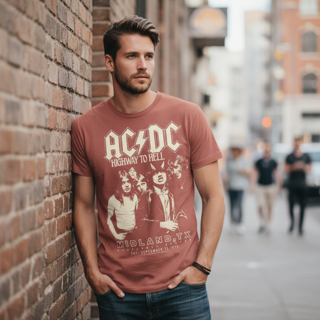 MAN WEARING ACDC HIGHWAY TO HELL TEE ACDC5198S, ACDC5198M, ACDC5198L, ACDC5198XL, ACDC5198XXL