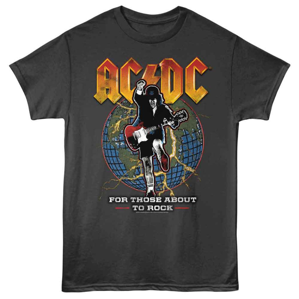 Black t-shirt with AC/DC graphic and 'For Those About to Rock' text on a white background