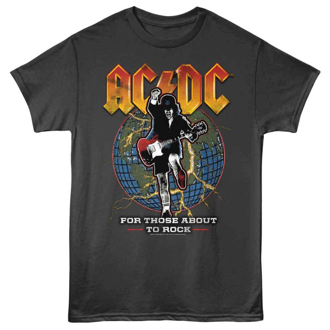 Black t-shirt with AC/DC graphic and 'For Those About to Rock' text on a white background