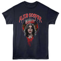 Black t-shirt with Alice Cooper graphic design on a white background