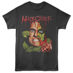 Black t-shirt with Alice Cooper graphic design on a white background