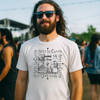 Man wearing a white 'Alice in Chains' t-shirt with sunglasses and long hair at an outdoor event. AIC502S, AIC502M, AIC502L, AIC502XL, AIC502XXL, AIC502XXXL, AIC502XXXXL, AIC502XXXXXL