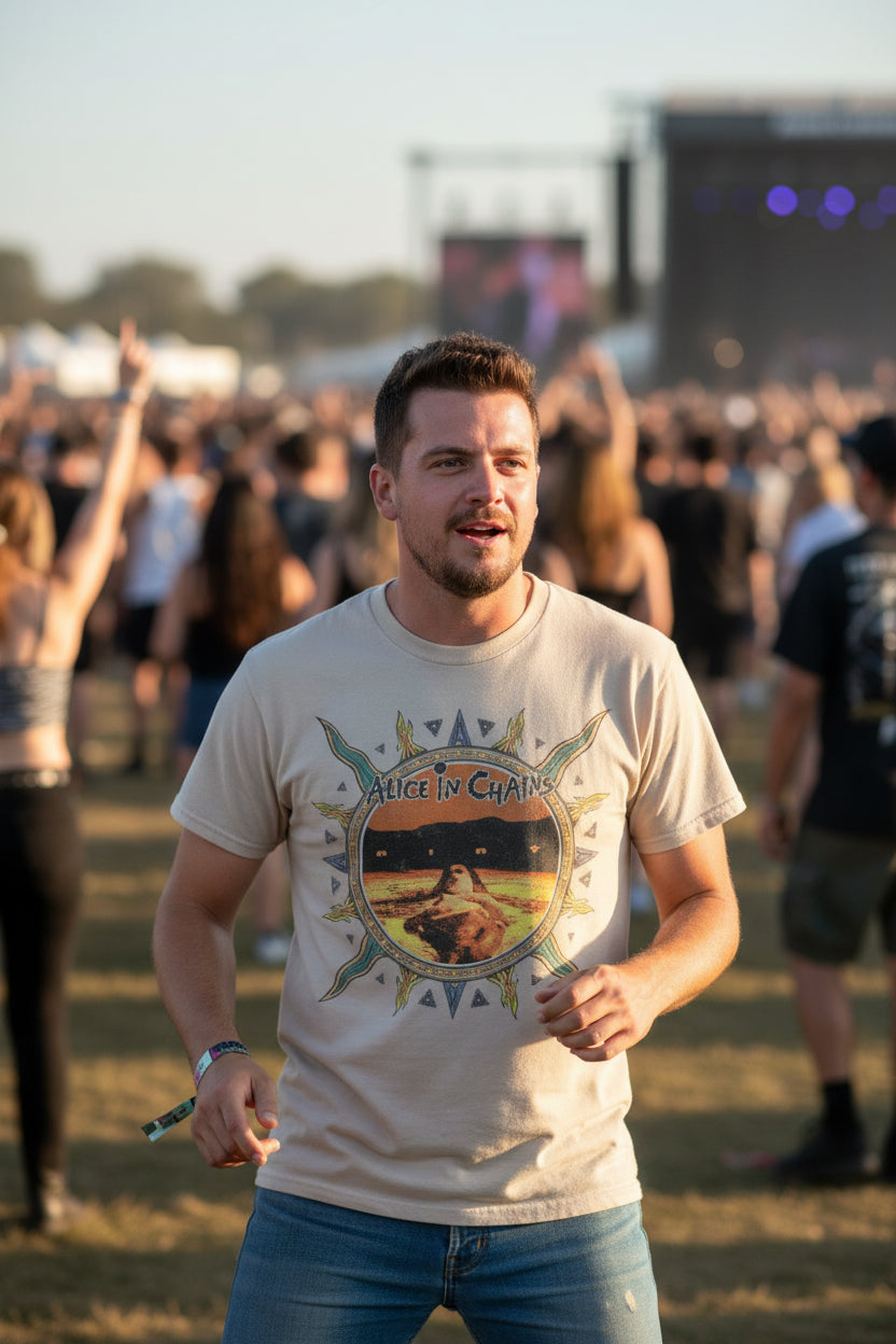 MAN WEARING ALICE IN CHAINS DIRT TEE AIC529S, AIC529M, AIC529L, AIC529XL, AIC529XXL