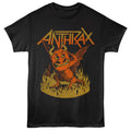 Black t-shirt with Anthrax band logo featuring a demon graphic on a white background
