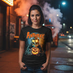 woman wearing Anthrax tee ATX515S, ATX515M, ATX515L, ATX515XL, ATX515XXL, ATX515XXXL, ATX515XXXXL, ATX515XXXXXL