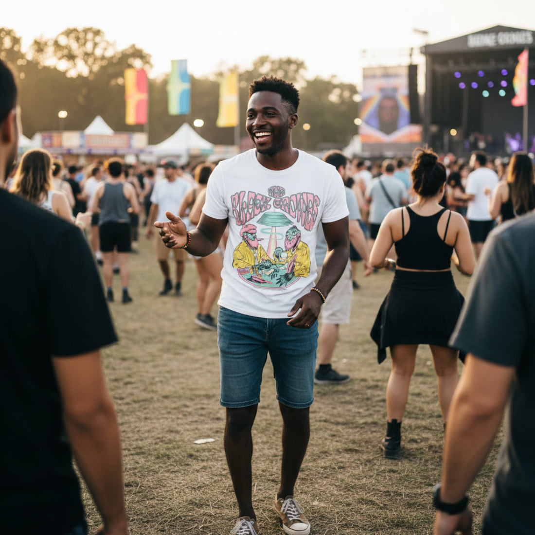 MAN WEARING WHITE BLACK CROWES TEE BCR517S, BCR517M, BCR517L, BCR517XL, BCR517XXL, BCR517XXXL, BCR517XXXXL, BCR517XXXXXL