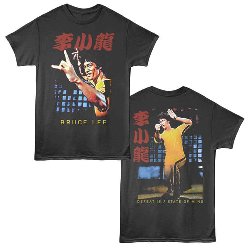 Black t-shirt with Bruce Lee graphic and text on a white background