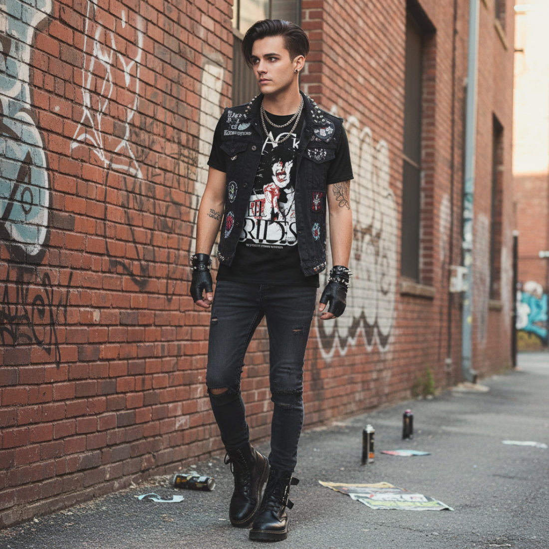 MAN WEARING BLACK VEIL BRIDES WE STITCH THESE WOUNDS TEE BLKV501S, BLKV501M, BLKV501L, BLKV501XL, BLKV501XXL, BLKV501XXXL, BLKV501XXXXL, BLKV501XXXXXL