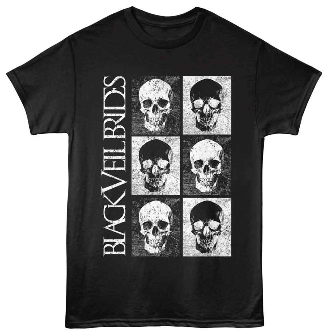 Black t-shirt with skull design and 'Black Veil Brides' text on a white background