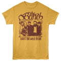 Yellow t-shirt with 'The Band' graphic design on a white background