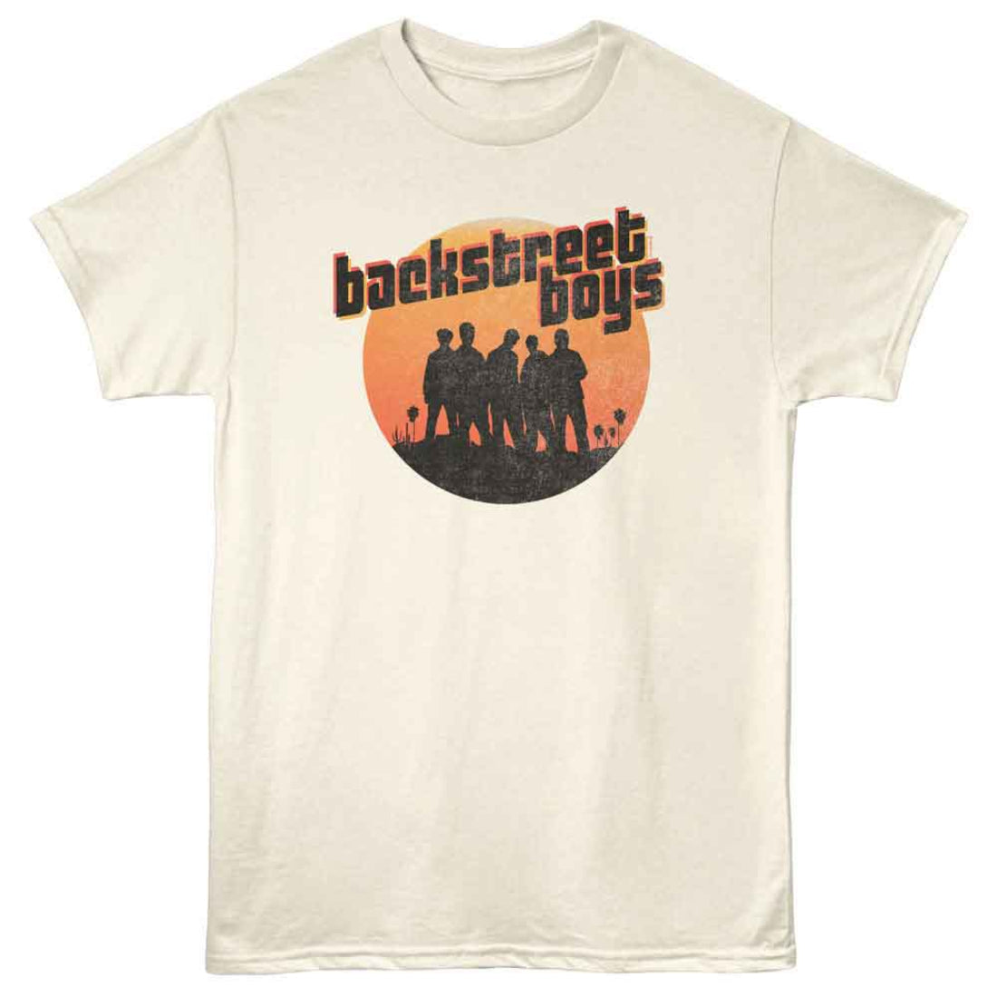 Beige t-shirt with 'Backstreet Boys' graphic design on a white background
