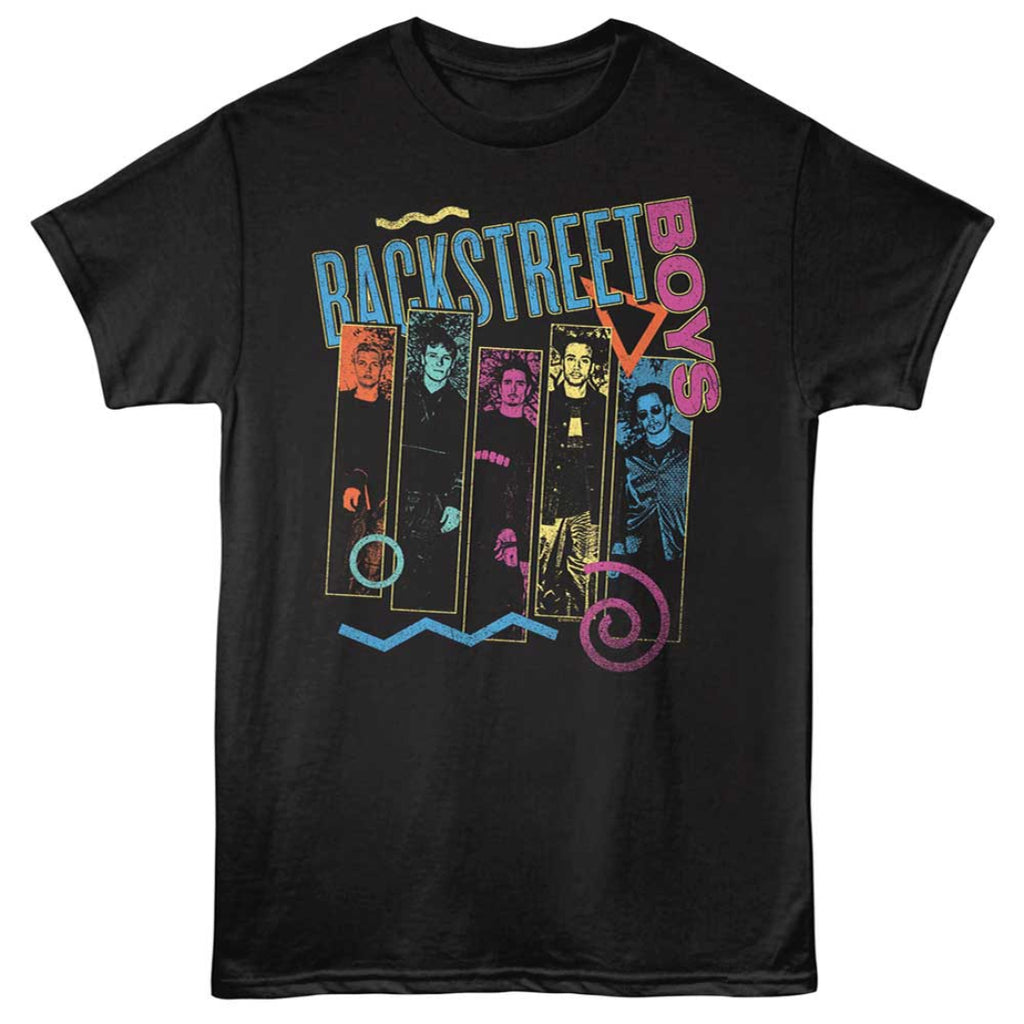Black t-shirt with 'Backstreet Boys' graphic design on a white background