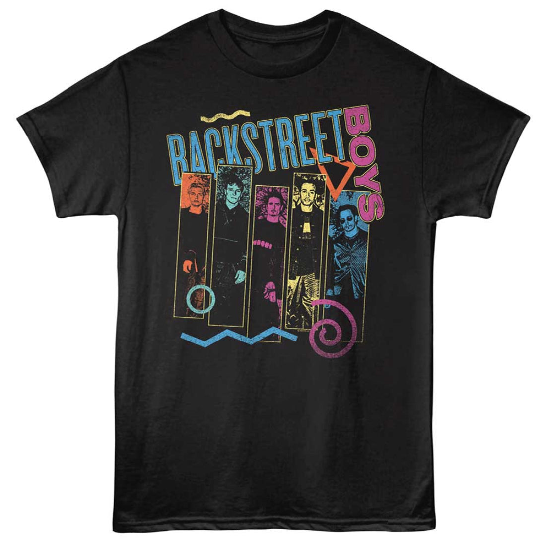 Black t-shirt with 'Backstreet Boys' graphic design on a white background