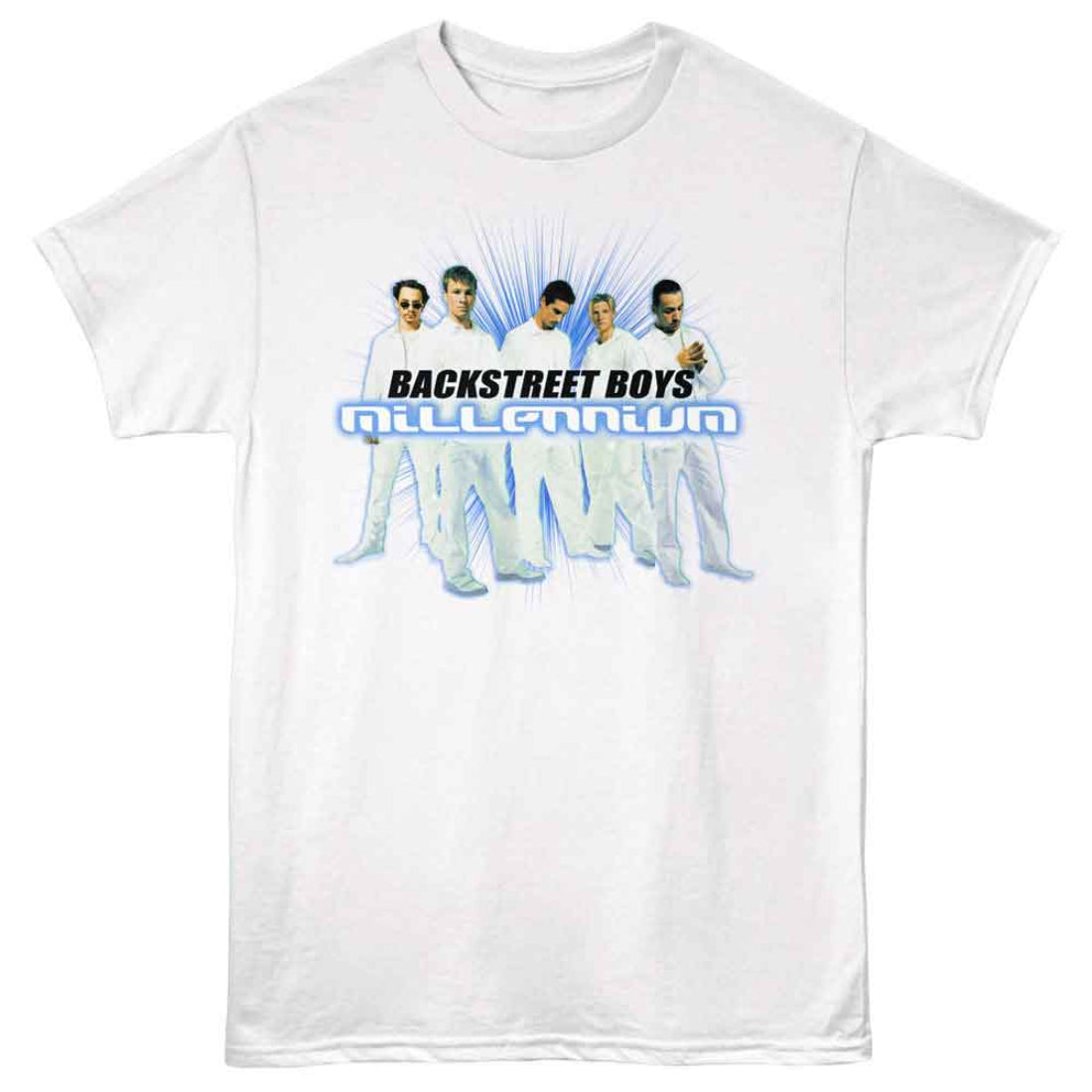 White t-shirt with Backstreet Boys graphic and 'Millennium' text on a white background