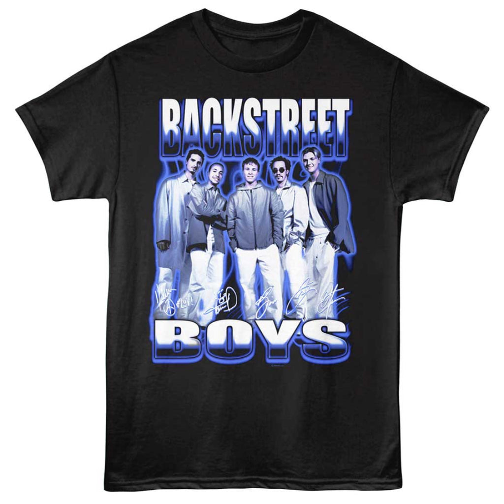 Black t-shirt with 'Backstreet Boys' graphic design on a white background