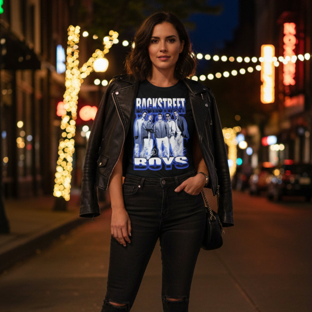 woman wearing backstreet boys tee BSB516S, BSB516M, BSB516L, BSB516XL, BSB516XXL, BSB516XXXL, BSB516XXXXL, BSB516XXXXXL