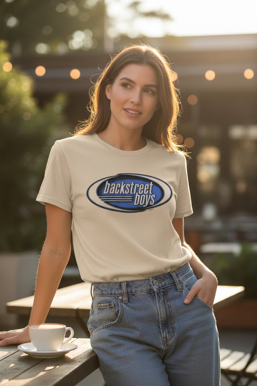WOMAN WEARING BACKSTREET BOYS LOGO TEE BSB519S, BSB519M, BSB519L, BSB519XL, BSB519XXL