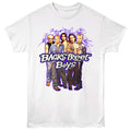 White t-shirt with Backstreet Boys graphic and autographs on a white background