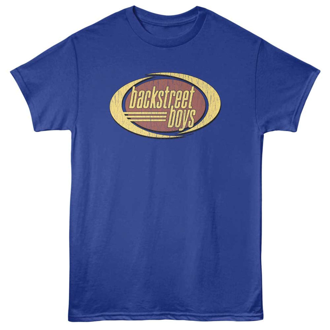 Blue t-shirt with 'backstreet boys' logo on a white background