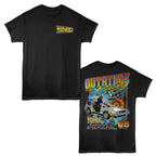 Black t-shirt with 'Back to the Future' graphic design on front and back