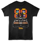Black t-shirt with 'Back to the Future' design featuring a car and two figures, with the number '88' in the background.