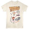 Beige t-shirt with 'Back to the Future' graphic design featuring a clock, car, and characters.