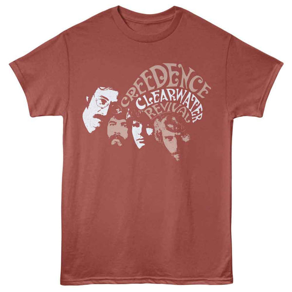 Red t-shirt with 'Creedence Clearwater Revival' graphic on a white background