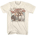 Beige t-shirt with 'Cheers' graphic featuring characters and text on a white background