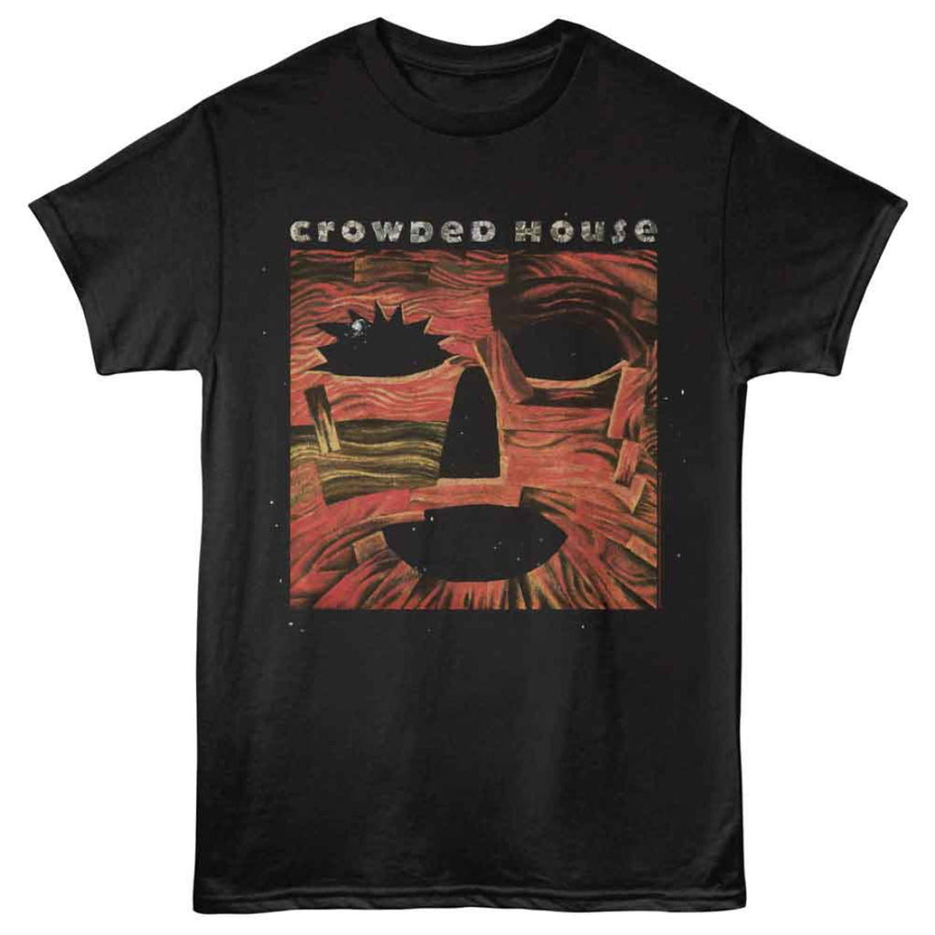 Black t-shirt with 'Crowded House' graphic design on a white background