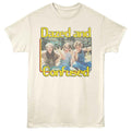 Beige t-shirt with 'Dazed and Confused' graphic and text on a white background