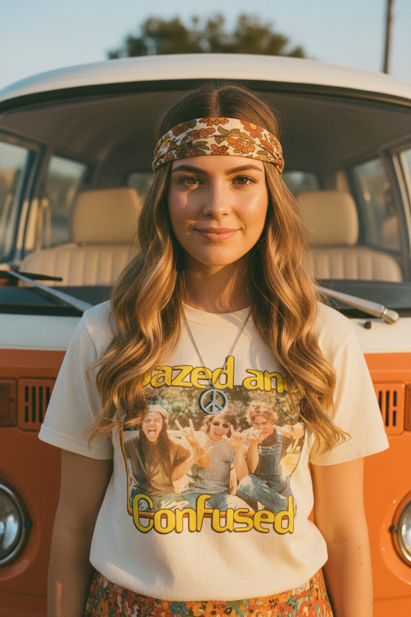 WOMAN WEARING DAZZED AND CONFUSED TEE  DAZ504S, DAZ504M, DAZ504L, DAZ504XL, DAZ504XXL, DAZ504XXXL, DAZ504XXXXL