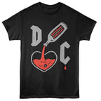 Black t-shirt with graphic design featuring a heart and bottle labeled 'Dashboard Confessional' on a white background.
