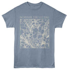Blue t-shirt with floral design and 'Dashboard Confessional' text on a white background