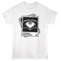 White t-shirt with black graphic design and 'Dashboard Confessional' text on a white background