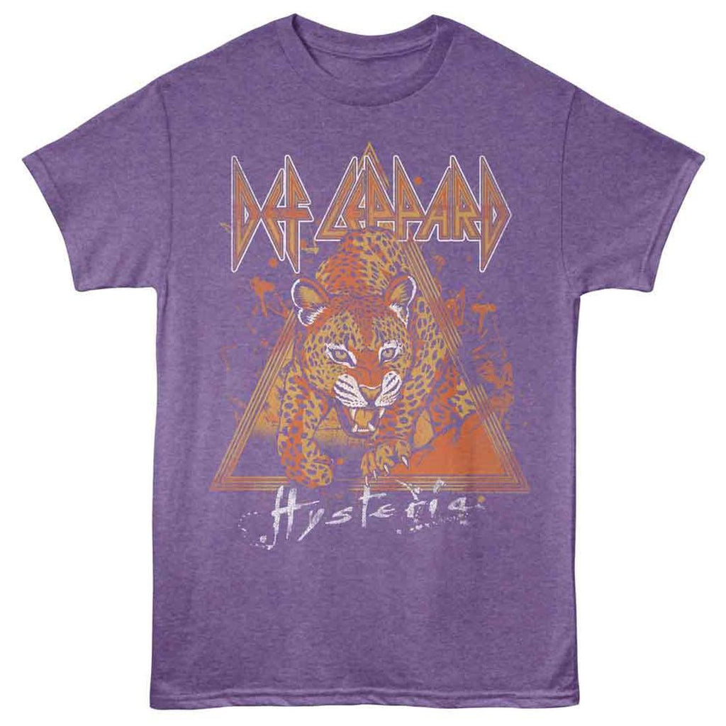 Purple t-shirt with Def Leppard graphic and leopard design on a white background