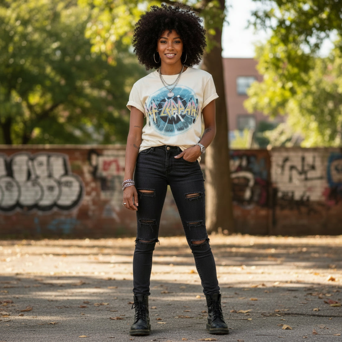 WOMAN WEARING DEF LEPPARD TEE  DEF5181S, DEF5181M, DEF5181L, DEF5181XL, DEF5181XXL, DEF5181XXXL, DEF5181XXXXL