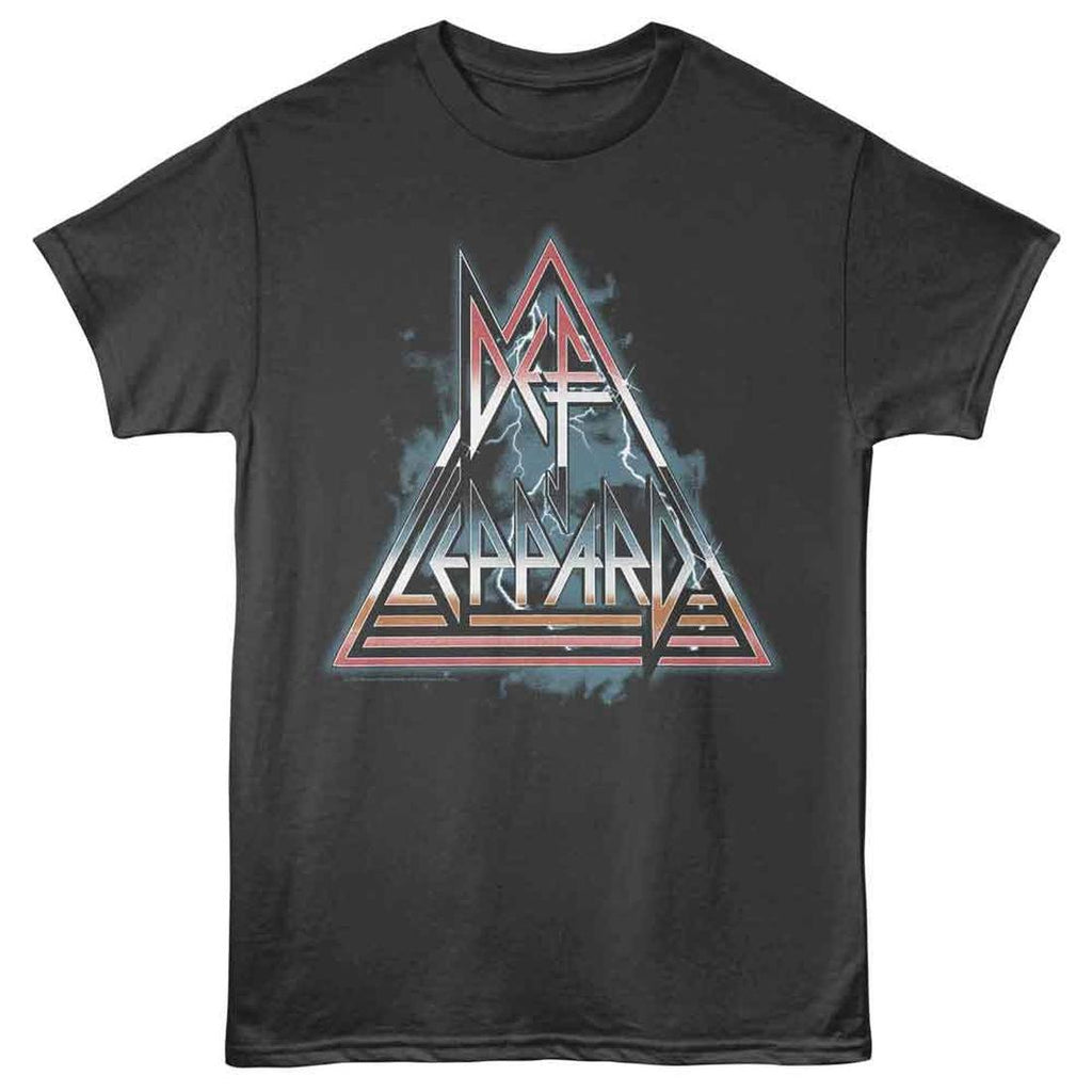 Black Def Leppard t-shirt with a geometric design on a white background