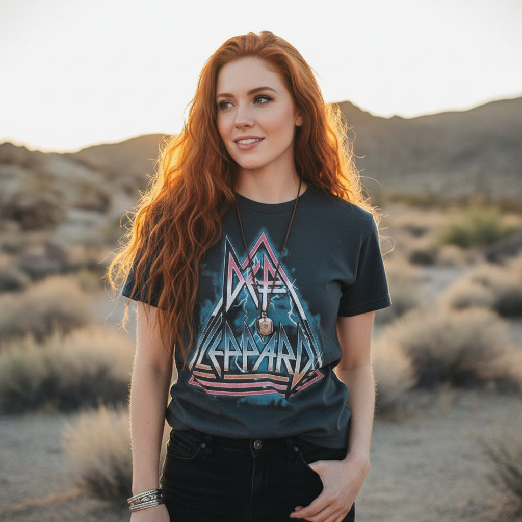 WOMAN WEARING DEF LEPPARD TEE DEF5182S, DEF5182M, DEF5182L, DEF5182XL, DEF5182XXL