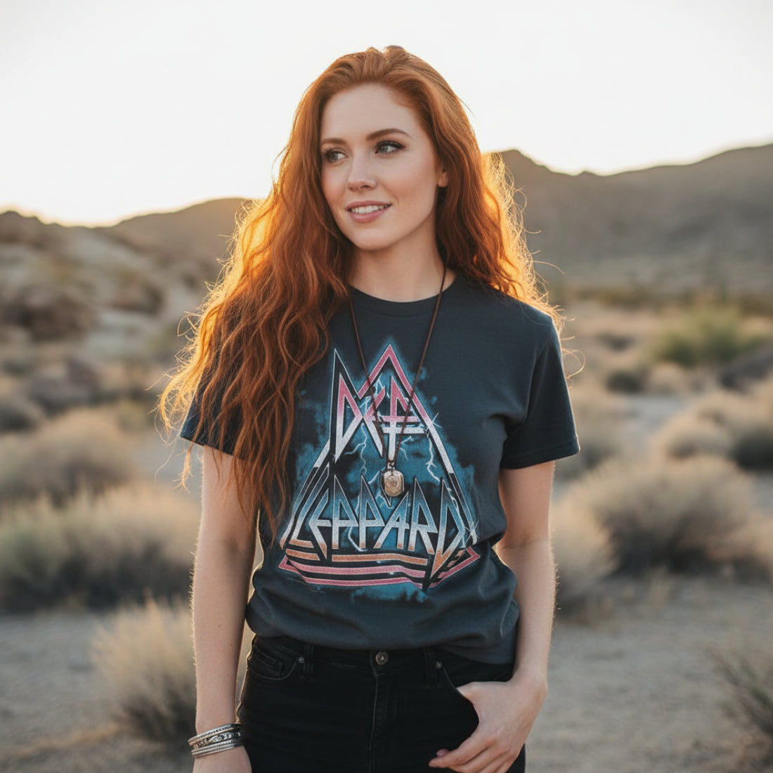 WOMAN WEARING DEF LEPPARD TEE DEF5182S, DEF5182M, DEF5182L, DEF5182XL, DEF5182XXL