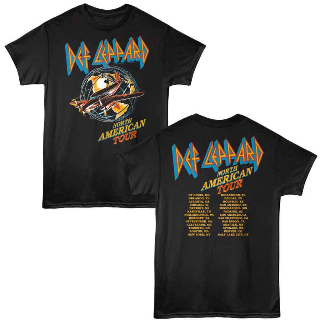 Black t-shirt with Def Leppard North American Tour design on front and back