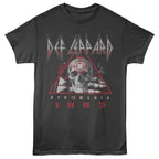 Black t-shirt with Def Leppard 'Pyromania 1983' graphic design on a white background