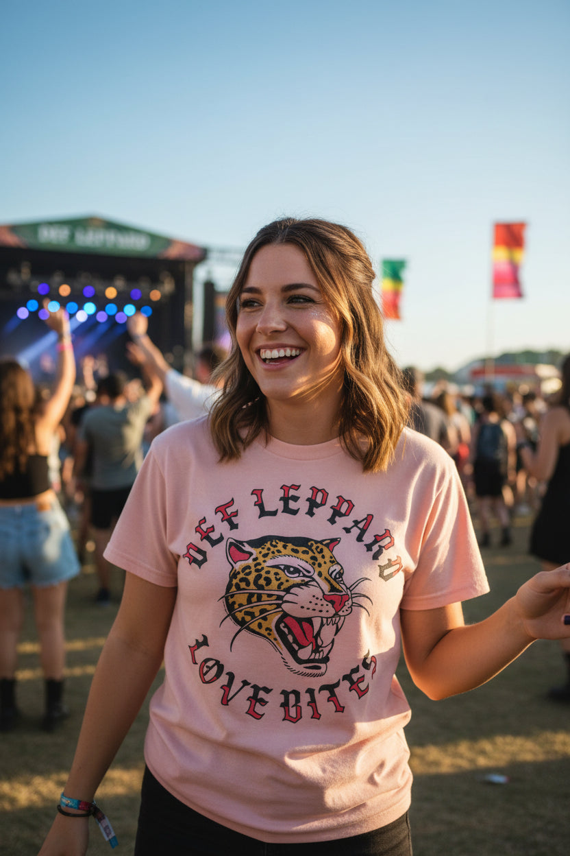 WOMAN WEARING DEF LEPPARD TEE DEF5194S, DEF5194M, DEF5194L, DEF5194XL, DEF5194XXL