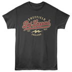 Black t-shirt with Def Leppard logo and text on a white background