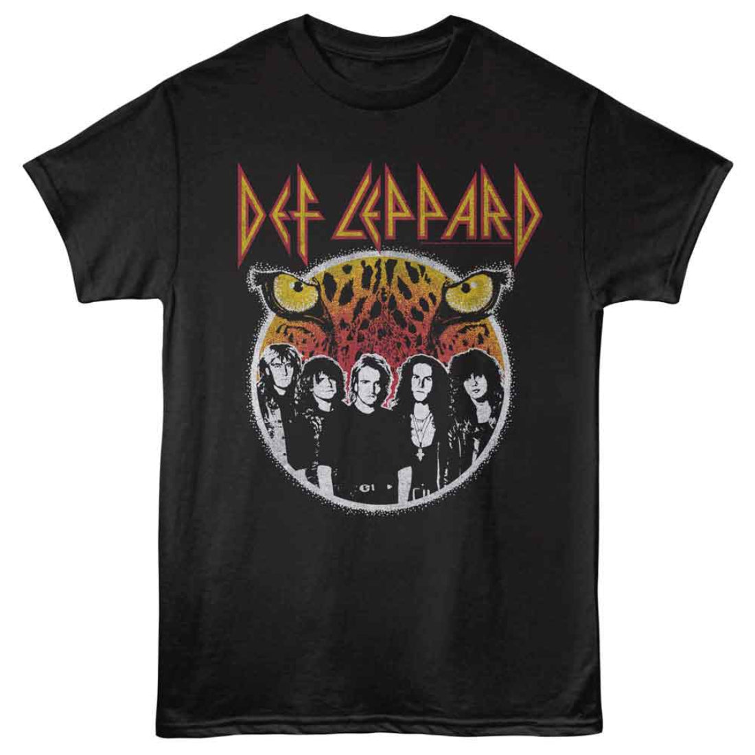 Black t-shirt with Def Leppard band graphic on a white background
